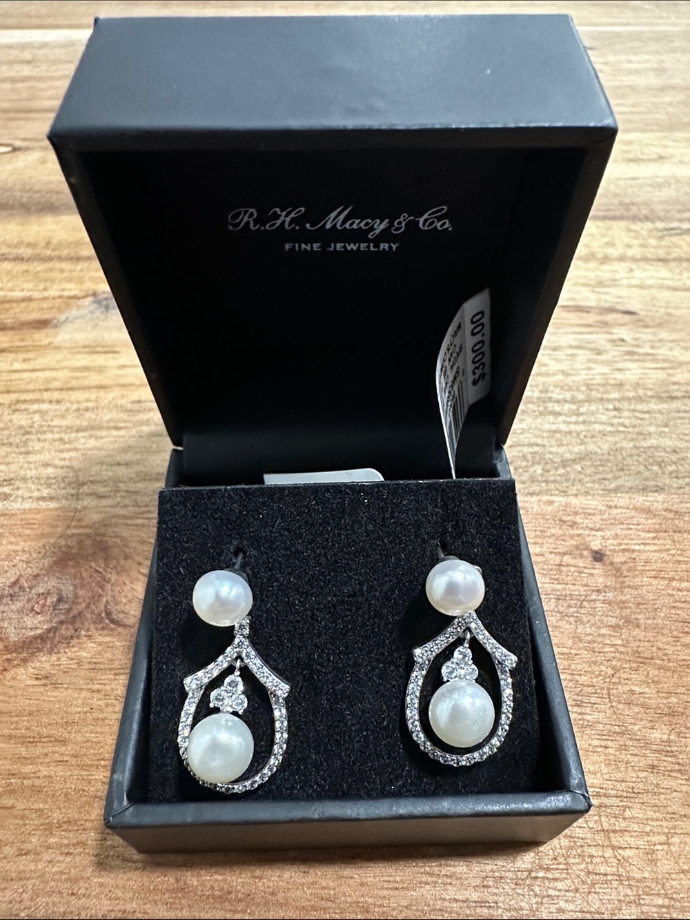 RH Macy & Co. White Pearl and Crystal Drop Earrings